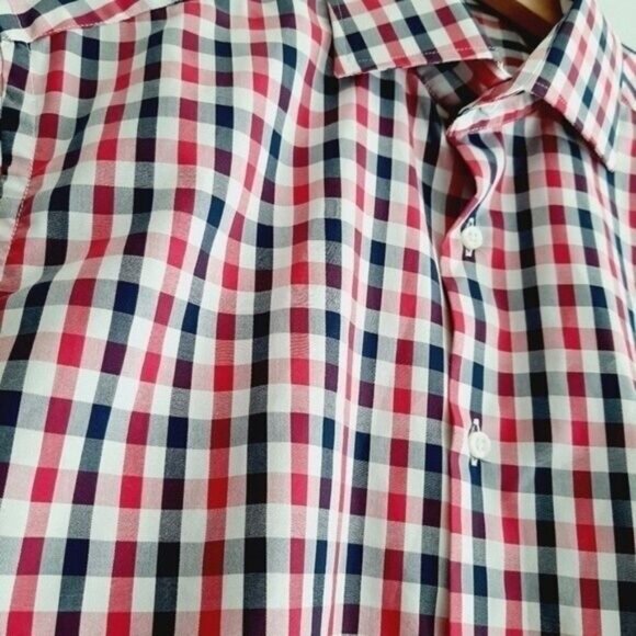LINEA IN | Italy Button Down Dress Shirt Plaid 2-Ply Mens Sz 36/16 - Picture 7 of 11
